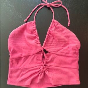 Wild Fable Pink Ribbed Drawstring Halter Cropped Size Women’s M.